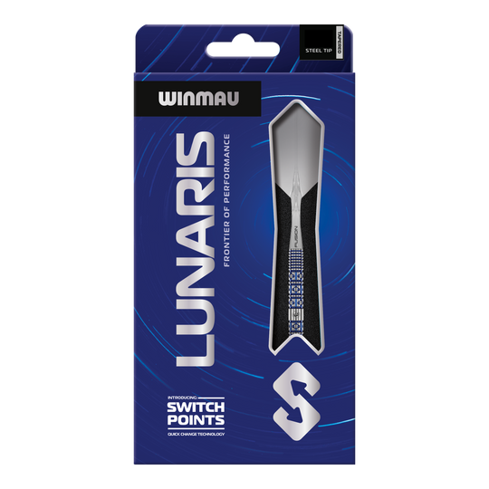 Dardos de acero con punta de cambio cónica Winmau Lunaris Abgebildet sind die Winmau Lunaris Tapered Switch Point Steeldarts. Diese Steeldarts besitzen ein modernes, abgestimmtes Design für Dartspieler.