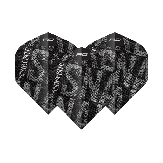 Das Bild zeigt ein Set der Red Dragon Pro Player Premium Peter Wright Black Mamba Premium No2 Standard Flights. Sie sind robust und perfekt für Dartfans.