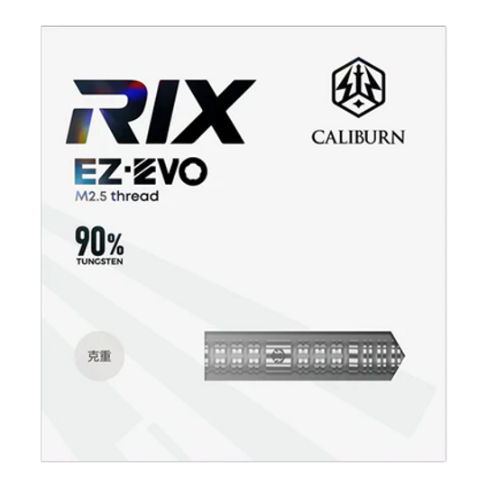 Dardos de acero Caliburn Rix EZ-EVO R1 Zu sehen sind die Caliburn Rix EZ-EVO R1 Steeldarts. Diese Darts zeichnen sich durch ihr modernes Design und ihre hohe Qualität aus.