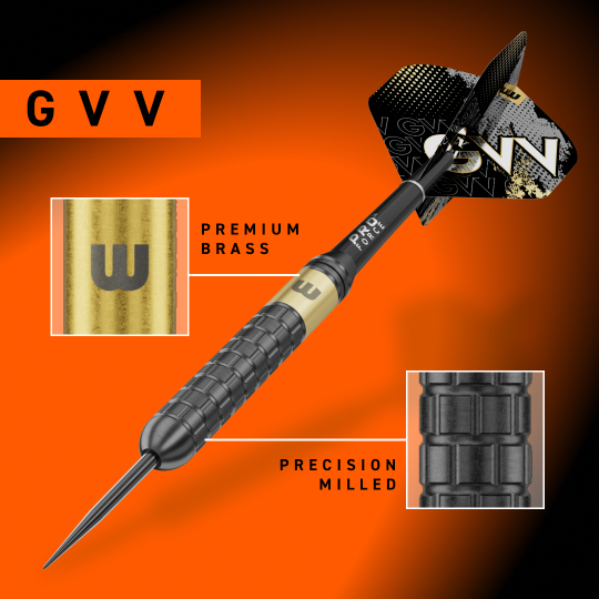 Dardos de acero Winmau Gian Van Veen Core Brass - 21 g Abgebildet sind Winmau Gian Van Veen Core Brass Steeldarts mit 21 Gramm. Das Foto zeigt den Dartpfeil in voller Länge.