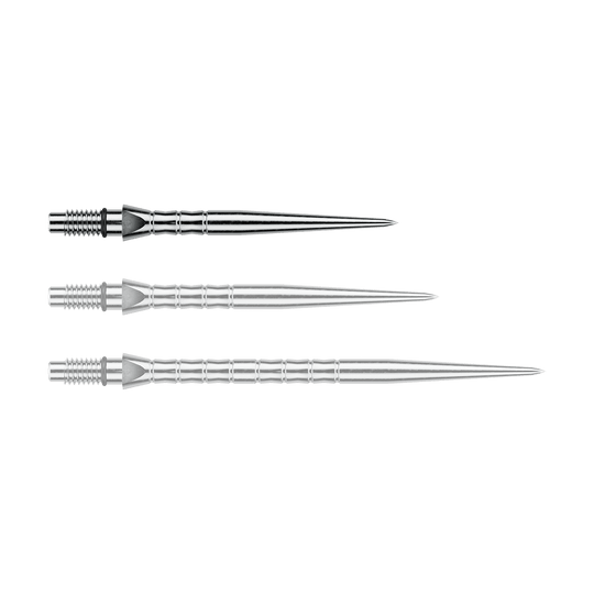 Puntas de dardos de acero Winmau Switch Point Wave - Efecto plateado Das Foto zeigt Winmau Switch Point Wave Silver Effect Steeldartspitzen mit 26 mm. Die silberfarbenen Steeldartspitzen sind in der Nahaufnahme sichtbar.