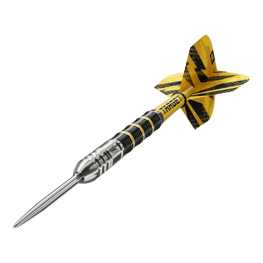 Dardos de acero Target Buzz 02 Swiss Points Das Bild zeigt die Target Buzz 02 Swiss Points Steeldarts. Die Steeldarts sind aus nächster Nähe aufgenommen.