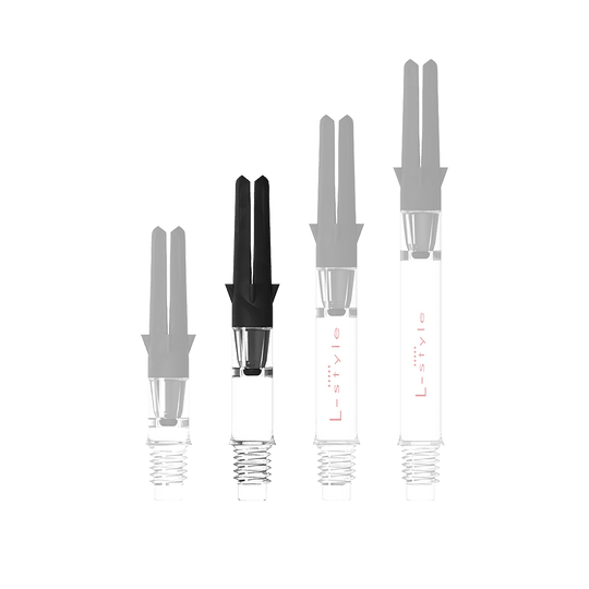 Flecha recta silenciosa de carbono estilo L - Transparente Abbildung mit dem Namen L-Style L-Shaft Carbon Silent Straight Clear OhneKappen 32mm 1. Es handelt sich wahrscheinlich um einen Schaft für Dartpfeile.