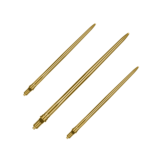 Puntas de dardo Caliburn EZ-EVO - Suaves - Doradas Goldene Dartspitzen, glatte Oberfläche, 50 mm Länge. Das Bild zeigt ein Set dieser Dartspitzen.