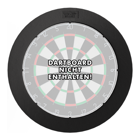 Sistema de iluminación envolvente Lumo Light de Bulls NL Das Bild zeigt das 'Bulls NL Lumo Light Surround Beleuchtungssystem' rund um eine Dartscheibe. In der Mitte steht der Hinweis: "Dartboard nicht enthalten!"