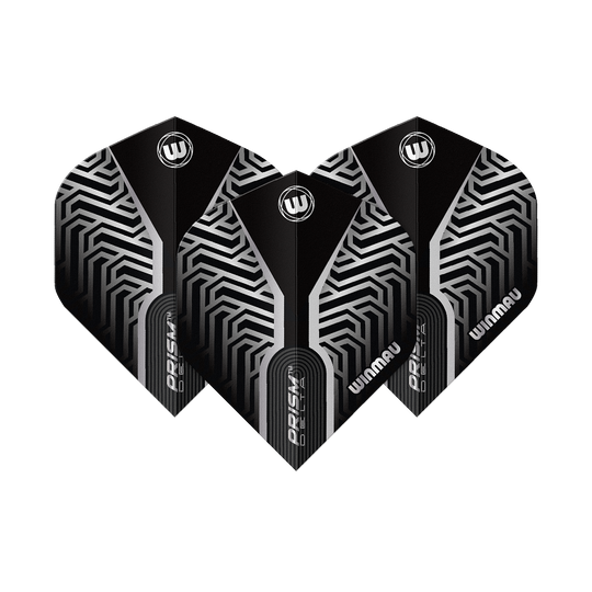 Vuelos estándar Winmau Prism Delta Silver No2 Dieses Bild zeigt Winmau Prism Delta Silver No2 Standard Flights. Silberne und schwarze Dart-Flights sind dargestellt.