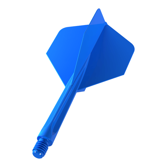Plumas estándar Unicorn Forge All In One Plus No2, color azul, talla mediana Auf dem Bild ist ein blauer Dartflügel mit integriertem Schaft zu sehen. Es handelt sich um das Produkt „Unicorn Forge All In One Plus No2 Standard Flights Blau - Medium“.