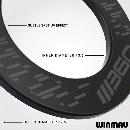 Marco para diana Winmau Blade 360 - Negro Auf diesem Bild ist das schwarze Winmau Blade 360 Dartboard Surround abgebildet. Es hilft, Dartpfeile sicher aufzufangen und den Bereich rund um das Board zu schützen.