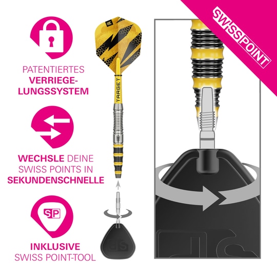 Dardos de acero Target Buzz 03 Swiss Points Dies ist ein Bild von Target Buzz 03 Swiss Points Steeldarts. Die Darts sind speziell für Präzision und Leistung entwickelt.