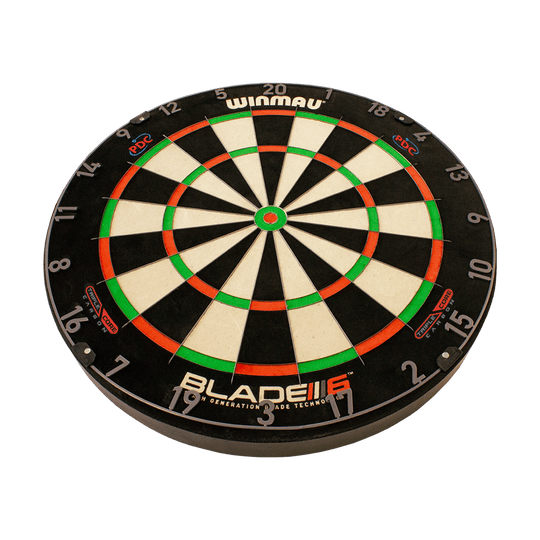 3032_Winmau_Blade_6_TripleCore_Steeldartboard_2_PDC Winmau Blade 6 Triple Core Steeldartboard in runder Form. Die Aufteilung der Segmente ist gut erkennbar.