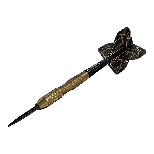 Dardos Mission Viktor Tingstrom Gold Steel - 22 g Mission Viktor Tingstrom Gold Steeldarts - 22g wird im Bild präsentiert. Die Abbildung verdeutlicht die goldene Oberfläche der Darts.