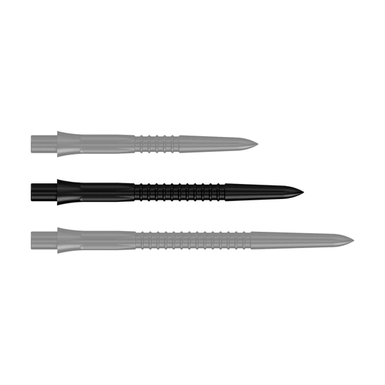Schwarze Steeldartspitze mit 32 mm Länge aus der Misson Caliburn EVO GV1 Reihe. Das Produktbild zeigt eine einzelne Spitze im Detail.