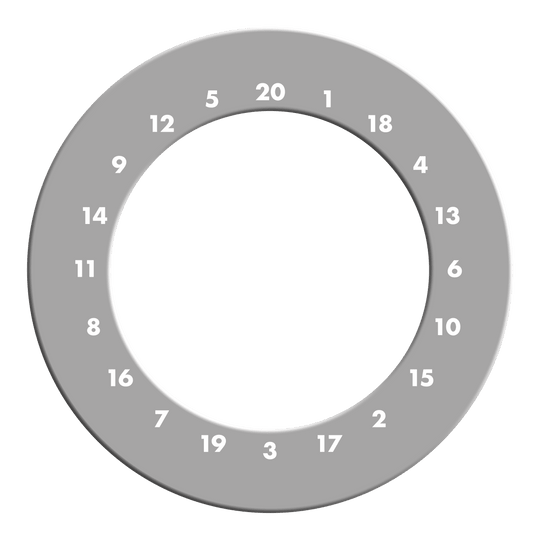 Marco para dardos HD Numbers - Colores personalizados Zu sehen ist ein graues Dartboard Surround ohne Logo. Die Umrandung schützt die Wand vor Pfeilen beim Dartspielen.