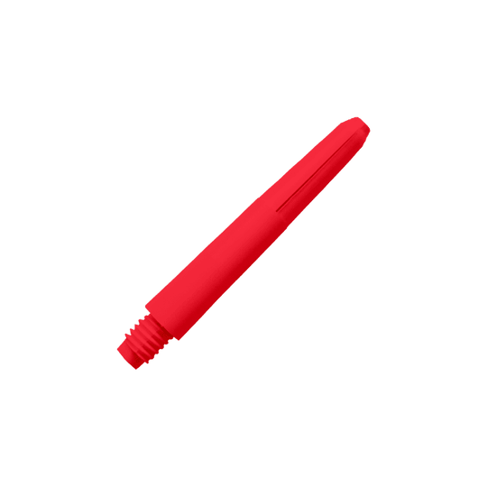 570_Nylon_Shafts_Rot_35mm_2 Das Bild zeigt einen roten Nylon-Schaft. Er hat eine glatte Oberfläche und ist für den Einsatz bei Darts geeignet.