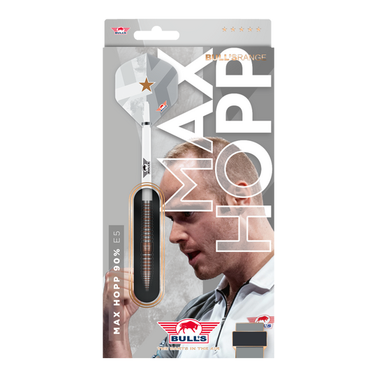 Dardos blandos Bulls NL Max Hopp E5 - 20 g Das Bild zeigt die Bulls NL Max Hopp E5 Softdarts in der Version mit 20 Gramm. Die Darts zeichnen sich durch ihre hochwertige Verarbeitung aus.