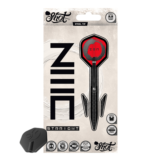 Dardos de acero Shot ZEN Straight Turbo Point - 23 g Dies ist ein Bild der Shot ZEN Straight Turbo Point Steeldarts - 23g. Die Steeldarts sind im Detail abgebildet.