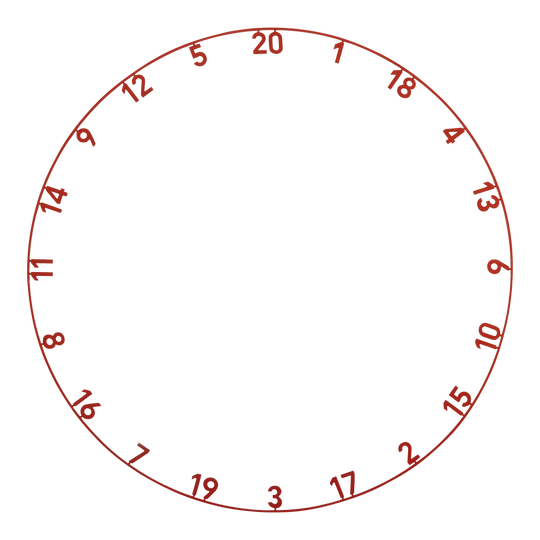 Anillo numérico de una sola pieza cortado con láser de precisión 180 Das Bild stellt das Produkt ONE1003_Precise180_OnePiece_Lasercut_Zahlenring_FadedRed_1 dar. Es handelt sich vermutlich um einen lasergeschnittenen Zahlenring in Rot für ein Dartboard.