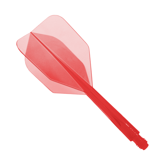 Sistema de vuelo Condor Ax Clear Red Pequeño - XL - 37,5 mm Das Bild zeigt ein rotes Dartflight-System mit integrierter Flight und Shaft. Es handelt sich um das Modell "Condor Axe Clear Red Flight-System Small - XL - 37,5 mm".