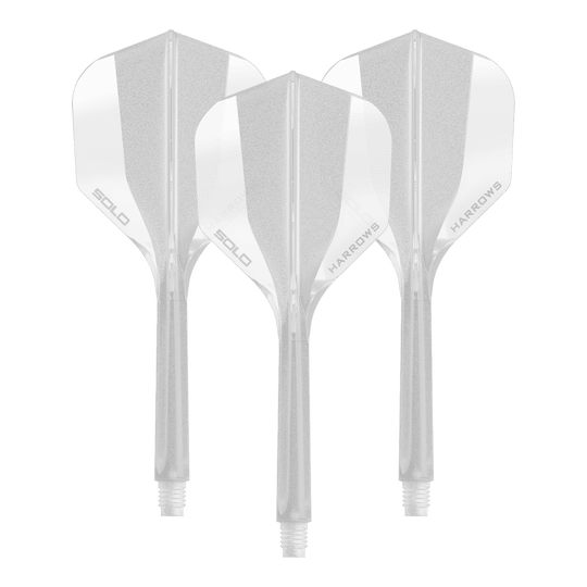 Sistema de eje de vuelo Harrows Solo No6 - Transparente Ein transparentes Dart Flight Shaft System der Marke Harrows, Größe 35mm. Das Bild zeigt ein Set des No6 Solo Flight Shaft Systems in klarer Ausführung.