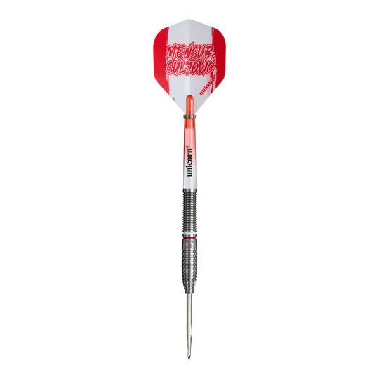 Unicorn Scale Suljovic The Gentle Steeldarts - 23 g Auf diesem Bild sind die Unicorn Mensur Suljovic The Gentle Steeldarts - 23g abgebildet. Die Darts sind für präzises und kontrolliertes Spielen ausgelegt.