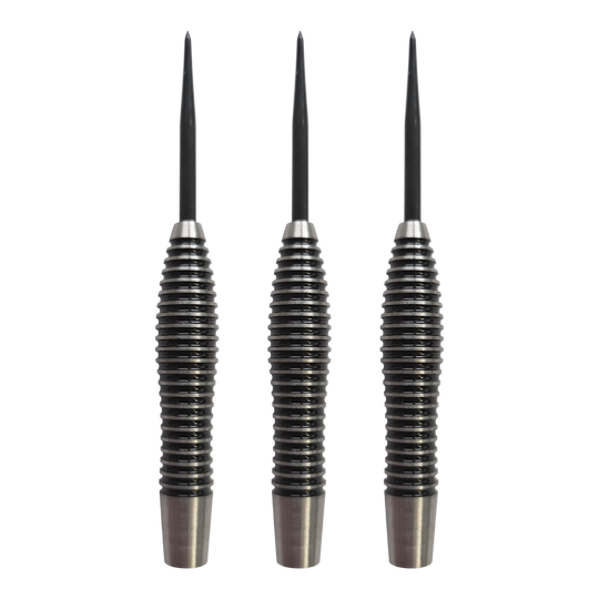Barriles de dardos de acero McDart Black Ring Torpedo - 24 g Auf dem Bild sind die McDart Black Ring Torpedo Steeldart-Barrels - 24g dargestellt. Es wird ein Set von Dart-Barrels im Torpedo-Design mit schwarzen Ringen gezeigt.