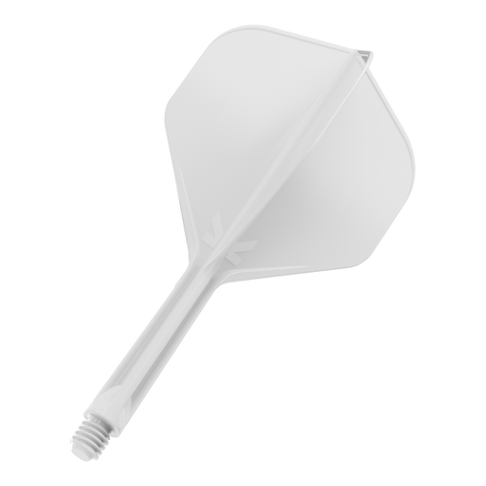 Sistema de vuelo estándar Target K-Flex No2 - Blanco Das Bild zeigt einen weißen Dartflight mit einem integrierten Schaft. Er hat eine standardmäßige, leicht eckige Form.