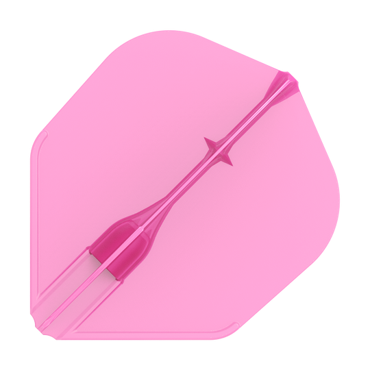 Vuelos L-L-Style3EZ Das Bild zeigt eine pinke Dart-Flügelfeder. Sie hat eine glatte Oberfläche und eine klassische Form.