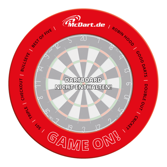 Juego McDart en sonido envolvente Eine rote Dartboard-Umrandung ist abgebildet. Dies ist die McDart Game On Dartboard Surround 2025 in Rot.