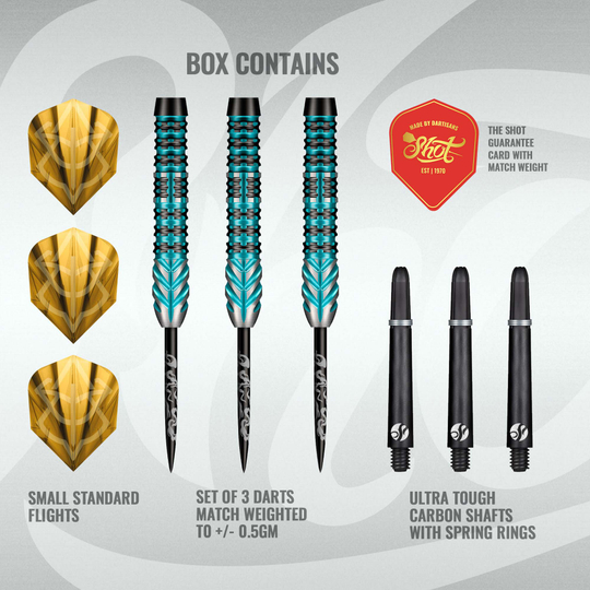 Dardos de acero Shot Alchemy Volta Hier sieht man die Shot Alchemy Volta Steeldarts. Diese Steeldarts sind für klassische Dartboards gedacht.