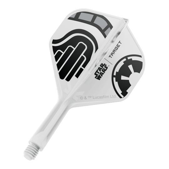 Target Star Wars K-Flex Stormtrooper No. 2 Vuelos Estándar Das Bild zeigt einen kurzen Dartflügel mit dem Dateinamen 'Stormtrooper No2 Standard Flights Short 19mm 1'. Das Design ist inspiriert von der Star Wars Stormtrooper Optik.