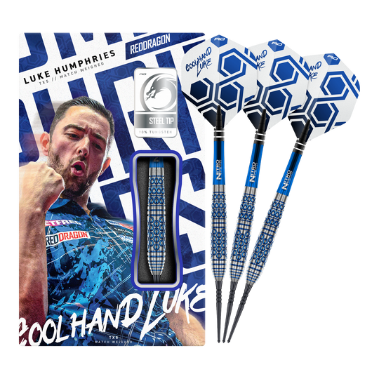 Dardos de acero Red Dragon Luke Humphries TX5 Auf dem Bild ist das vollständige Set der Red Dragon Luke Humphries TX5 Steeldarts zu sehen. Die Steeldarts werden in ihrer Gesamtheit präsentiert.