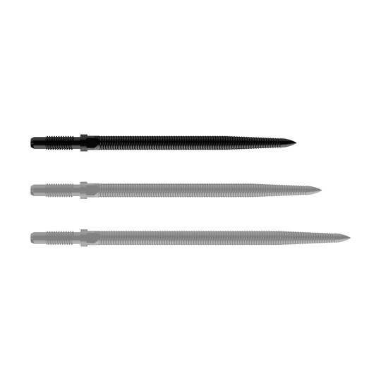 Zu sehen ist eine schwarze Dartspitze mit feiner MicroGrip-Struktur. Das Produkt heißt BU57704_BullsNL_Convertible_Points_MicroGrip_Schwarz_32mm_1.