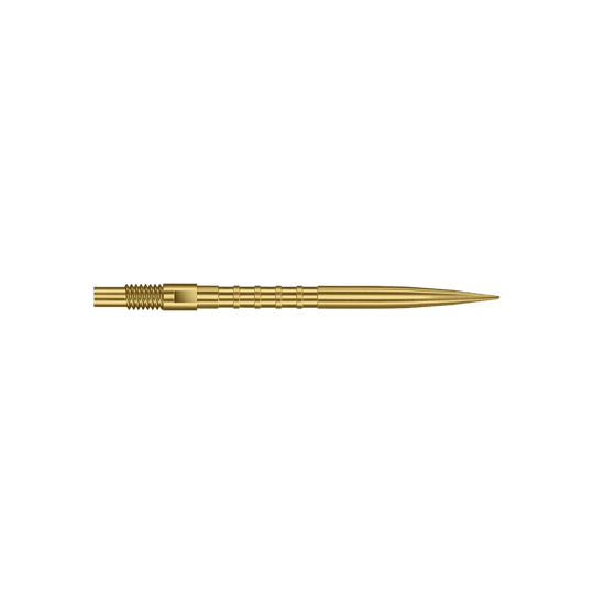 Puntas de dardos Harrows Quick Point Heavy Metal - Doradas Das Bild zeigt goldene Dartspitzen mit starkem Metallgriff und 30mm Länge. Zu sehen ist das Produkt Harrows Quick Point Heavy Metal Grip Dartspitzen Gold 30mm.