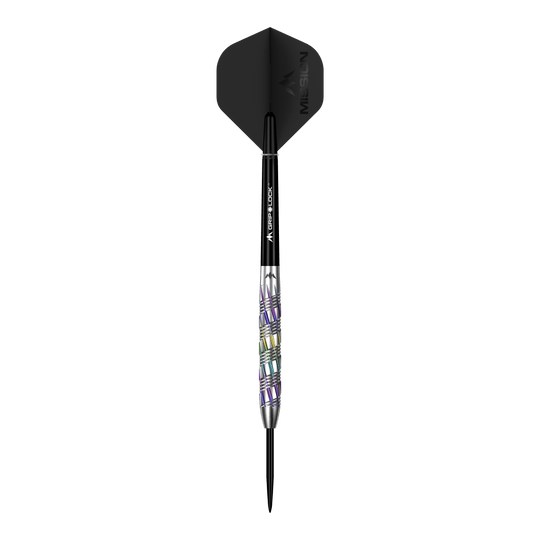Dardos de acero Shuriken de Mission Mission Shuriken Steeldarts sind hochwertige Pfeile für das Dartspiel. Auf dem Bild sieht man einen einzelnen Mission Shuriken Steeldart.