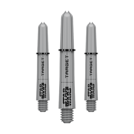 Das Bild zeigt vermutlich ein Set von Pro Grip Shafts in Grau, kurze Ausführung mit 34 mm Länge. Das Produkt ist wahrscheinlich aus der Star Wars Kollektion.