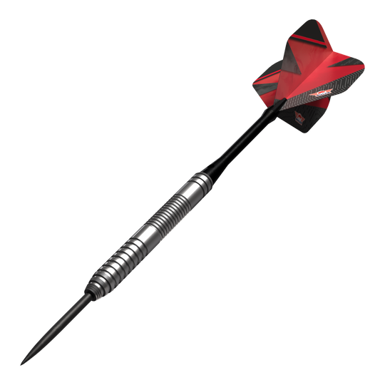 Dardos de acero Bulls NL Lightning Red Das Bild zeigt einen Bulls NL Lightning Red Steeldart mit silbernem Barrel und roten Flights. Der Dart hat ein modernes Design und ist für Präzision beim Spielen gemacht.