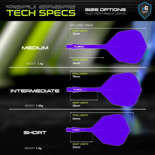 Hier ist das Winmau Fusion Flight-Shaft-System No6 in Lila abgebildet. Es ist ein Ersatzteil für Dartpfeile.
