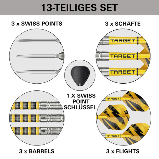 Dardos de acero Target Buzz 01 Swiss Points Abgebildet sind die Target Buzz 01 Swiss Points Steeldarts. Diese Darts überzeugen durch ihr modernes Design.