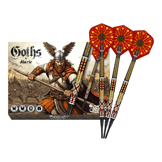 Dardos blandos Shot Goths Alaric - 20 g Abgebildet sind die Shot Goths Alaric Softdarts - 20g in voller Ansicht. Die gesamte Länge der Darts ist deutlich erkennbar.