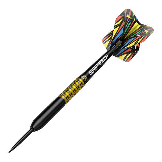 Dardos de acero de tungsteno amarillo GOAT Athlete Hier ist ein gelber Tungsten-Steeldart abgebildet. Der Dateiname ist 'GD7000770 GOAT Athlete Yellow Tungsten Steeldarts 4'.