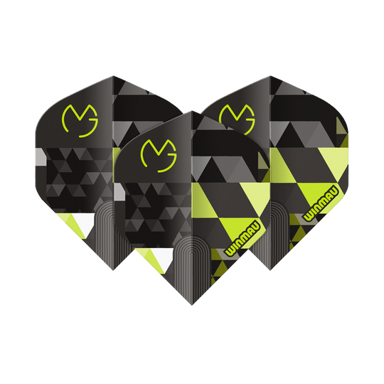Winmau Prism Delta MvG Logo Verde N°2 Vuelos estándar Abgebildet ist Winmau Prism Delta MvG Logo Green No2 Standard Flights. Das Produkt zeigt grüne Dart-Flights mit Logo als Set.