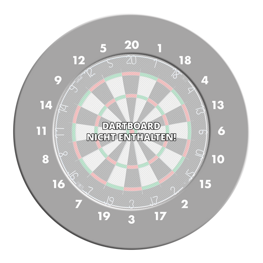 Ein Dartboard Surround in Grau ist auf dem Bild zu sehen. Es bietet Schutz und eine neutrale Optik für das Dartboard.