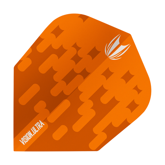 TG61_333810_Target_Vision_Ultra_Orange_Ten-X_Flights_1cMugUlWtigpYO Das Bild zeigt ein orangefarbenes Dart-Flight mit dem Namen "Target Vision Ultra Orange Ten-X Flights". Auf dem Flight sind ein stilisiertes Logo und das Wort "VISION ULTRA" zu sehen.