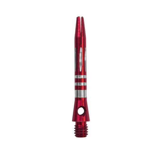 Ejes de aluminio con corte de diamante y anillos - Rojo - 35 mm Zu sehen ist der Ringed Diamond Cut Aluminium Shafts - Rot - 35 mm. Der Schaft ist aus rotem Aluminium gefertigt und besitzt eine strukturierte Oberfläche.