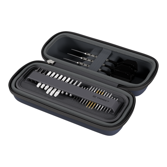 Estuche para dardos Target BOA Ein Dartcase in den Farben Navy und Dunkelgrau ist abgebildet. Es ist vermutlich das Target BOA Dartcase.