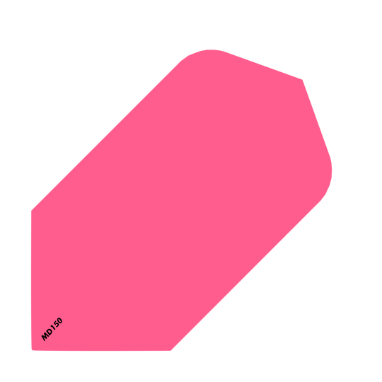 MCD209_McDart_MD150_Slim_Flights_Pink_1 Das Bild zeigt das Produkt "McDart MD150 Slim Flights". Es ist ein einfaches, pinkfarbenes Dartflight mit der Aufschrift "MD150" in der Ecke.