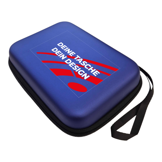 Das Bild zeigt ein McDart System4 Dartcase in Blau Metallic. Das Etui ist geschlossen dargestellt.