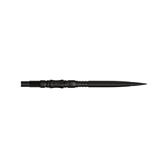 Harrows Quick Point Axis Elite Series Dartspitzen - Schwarz Dartspitzen der Axis Black Elite Serie in 35mm sind zu sehen. Die Spitzen sind schlank und dunkel.