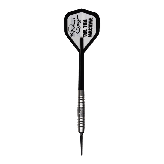 Dardos blandos McKicks Alam Glazier Shark Machine Auf dem Bild ist ein McKicks Alam Glazier Shark Machine Softdart zu sehen. Der Dartpfeil hat eine silberne Metallspitze und einen Flight mit der Aufschrift "THE TON MACHINE".