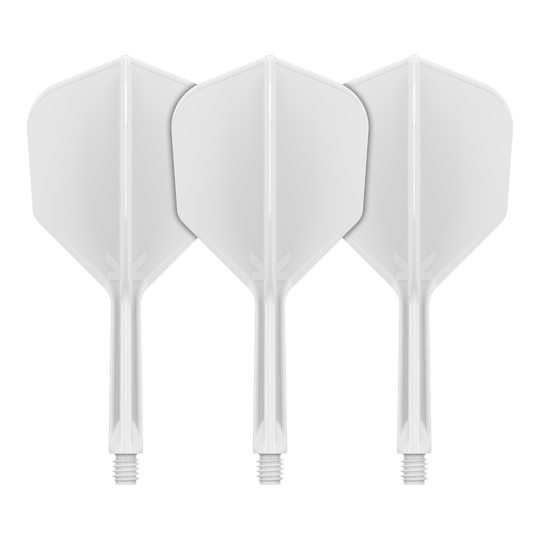 Sistema de vuelo Target K-Flex No6 - Blanco Das Bild zeigt vermutlich ein weißes Flight-System, wahrscheinlich Target K-Flex No6 mit 26 mm Länge. Es handelt sich um ein Dart-Zubehör.